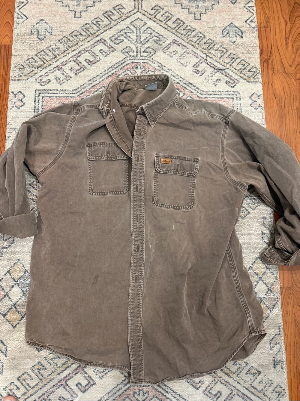 Carhartt Men's Washed Brown Button-Down Work Shirt